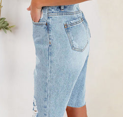 Distressed Pocketed Denim Shorts