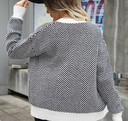 Striped V-Neck Dropped Shoulder Button-Up Cardigan