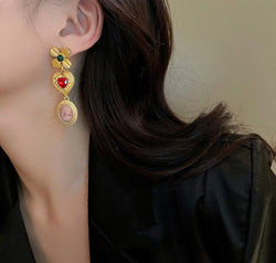 Copper Inlaid Rhinestone Vintage Earrings