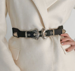 Double Buckle PU Leather Belt