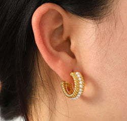 Stainless Steel Pearl C-Hoop Earrings
