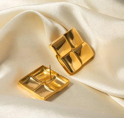 Stainless Steel 18K Gold-Plated Square Stud Earrings