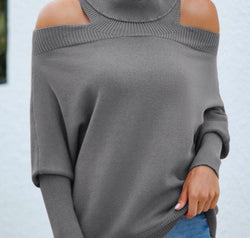 Off Shoulder Turtleneck Batwing Sleeve Sweater