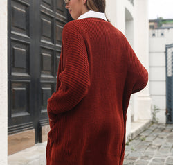 Open Front Rib-Knit Cardigan with Pockets