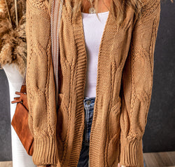Cable-Knit Dropped Shoulder Slit Cardigan