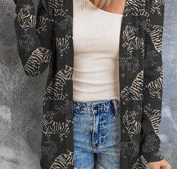 Tiger Print Button Up Long Sleeve Cardigan