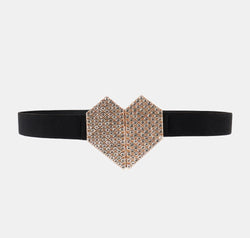 Rhinestone Heart Buckle Elastic Belt