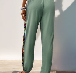 Weave Band Patchwork Elastic Waist Joggers