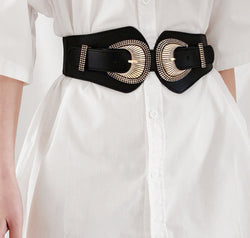 Shell Double Buckle Elastic Wide Belt