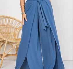 Plus Size Tied Slit Wide Leg Pants