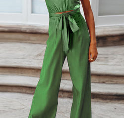 Tied Cutout Tube Wide Leg Jumpsuit
