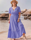 Plus Size Lace Detail Tie Neck Short Sleeve Maxi Dress