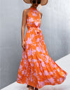 Printed Sleeveless Tie Waist Maxi Dress