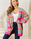 Woven Right Ribbed Long Sleeve Cardigan