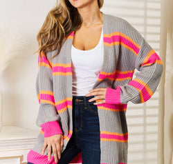 Woven Right Ribbed Long Sleeve Cardigan