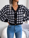 Houndstooth V-Neck Dropped Shoulder Cropped Cardigan