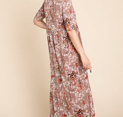 BOMBOM Printed Shirred Maxi Dress