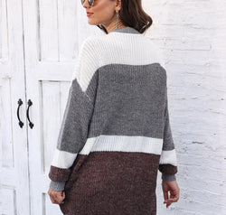 Color Block Open Front Cardigan