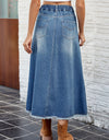 Raw Hem Buttoned Denim Skirt with Pockets