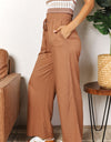 Double Take Drawstring Smocked Waist Wide Leg Pants