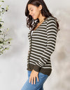 Zenana Full Size Striped Snap Down Cardigan