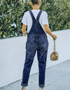 Pocketed Distressed Denim Overalls