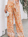 Floral Tie Front Wide Leg Pants