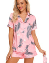 Printed Button Up Short Sleeve Top and Shorts Lounge Set