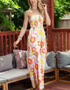 Floral Square Neck Smocked Wide Leg Jumpsuit