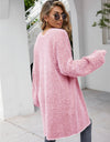 Herringbone Pattern Open Front Longline Fuzzy Cardigan