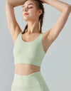 Faux Layered Twist Back Cutout Sports Bra