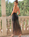 Backless Slit Sequin Spaghetti Strap Dress