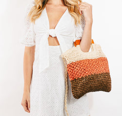 Fame Color Block Double-Use Braided Tote Bag