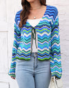 Striped Openwork Tied Cardigan