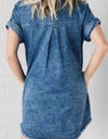 Raw Hem Pocketed Cap Sleeve Denim Dress