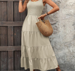 Smocked Scoop Neck Sleeveless Tank Dress