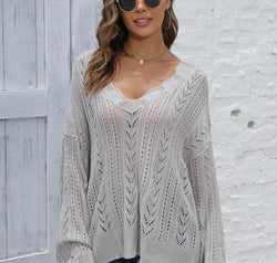 Openwork V-Neck Sweater