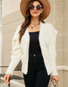 Woven Right Puff Sleeve V-Neck Fuzzy Cardigan