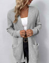 Rib-Knit Open Front Pocketed Cardigan