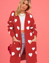 Heart Graphic Open Front Cardigan with Pockets