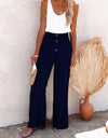 Full Size Decorative Button High Waist Pants