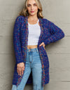 Plaid Fringe Trim Open Front Longline Cardigan