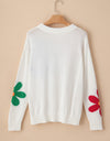 Flower Round Neck Dropped Shoulder Sweater