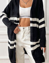 Striped Open Front Dropped Shoulder Cardigan