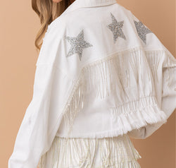 Distressed Raw Hem Dropped Shoulder Denim Jacket