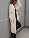 Waffle Knit Open Front Duster Cardigan With Pockets