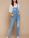 POL Front Chest Zipper Slim Leg Denim Overalls