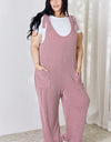 Celeste Full Size Ribbed Tie Shoulder Sleeveless Ankle Overalls