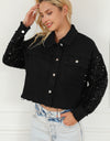 Sequin Button Up Raw Hem Denim Jacket