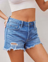 Distressed Raw Hem Denim Shorts